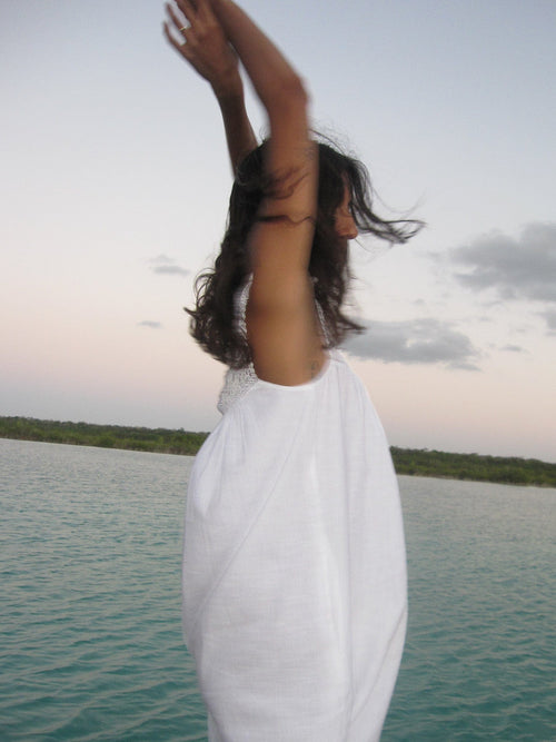 Adelia Dress in White Linen